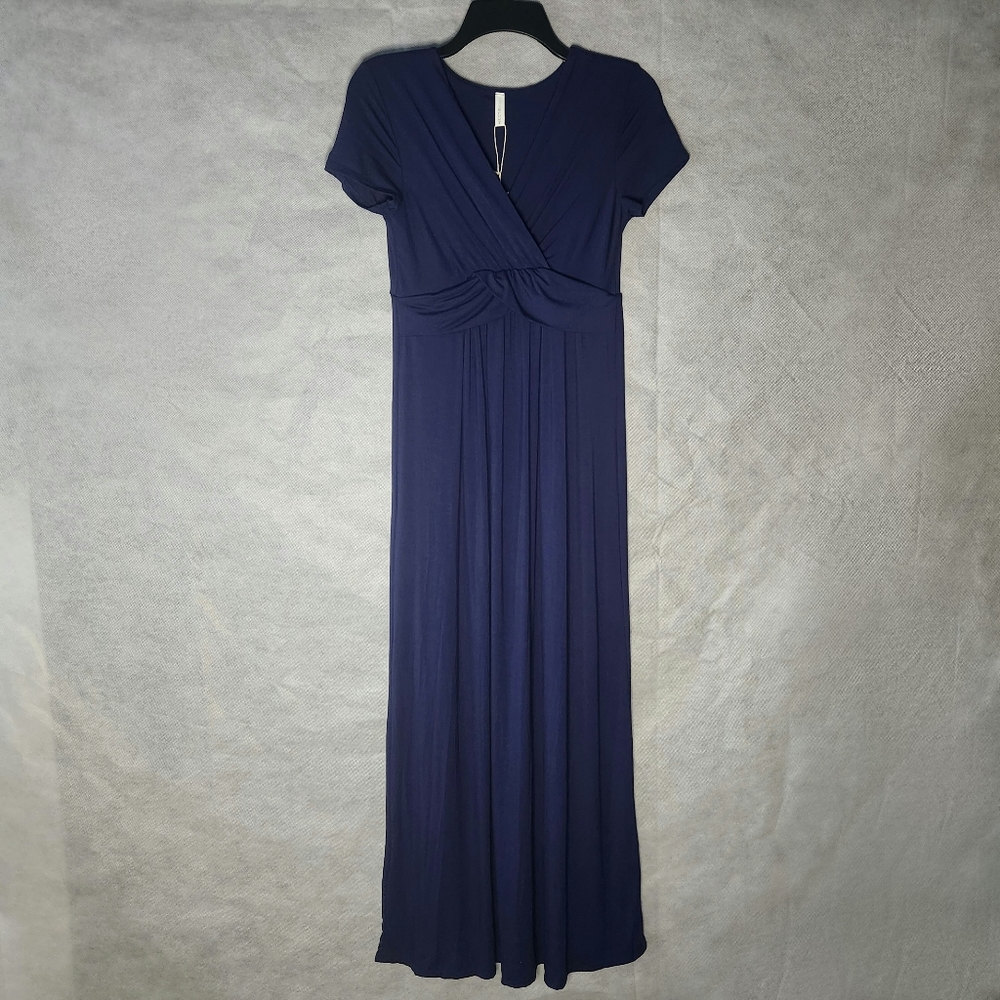 PinkBlush Navy Draped Maternity/Nursing Maxi Dress Elegance With Practicality